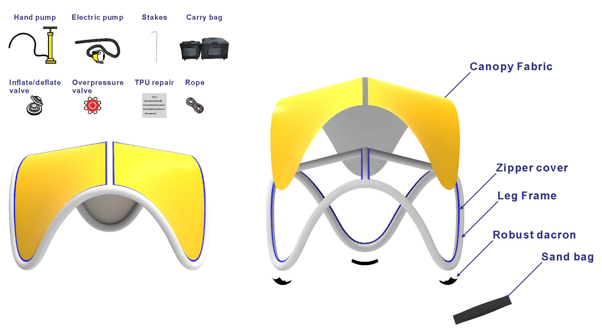 Inflatable gazebo tent exploded view